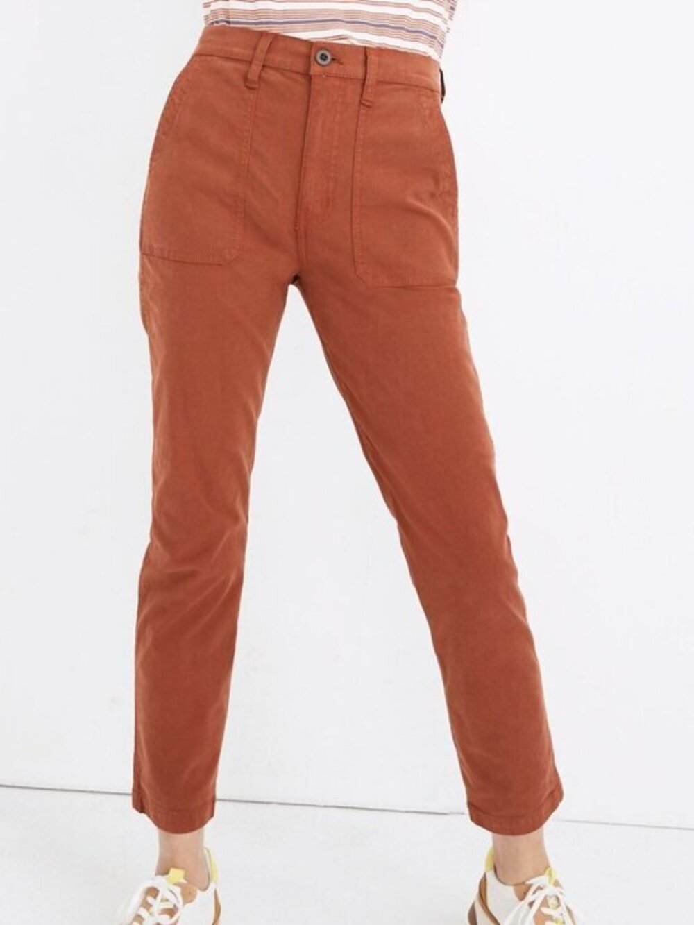 Madewell Stovepipe Fatigue Pants TENCEL Lyocell in Rusty Torch Red Size 28